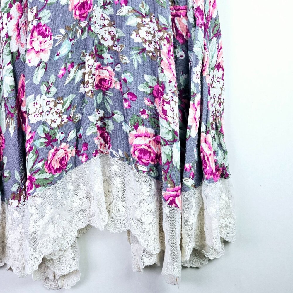 Umgee USA Crepe Sheer Lace Dainty Asymmetrical Southern Boho Tank Top, Sz L - Picture 8 of 10